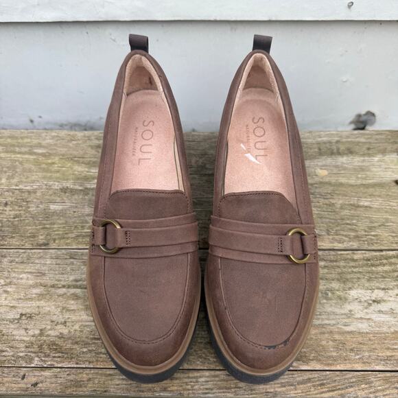 Naturalizer Soul Joyla Platform Lug Wedge Loafers Brown Synthetic Loafer 7.5M - Picture 3 of 9